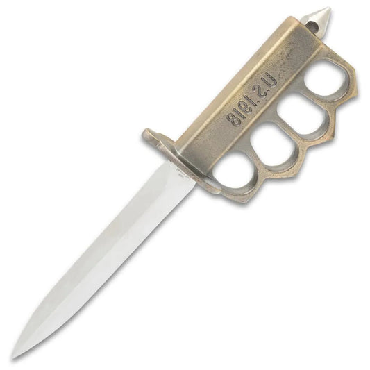 1918 WWI trench knife replica with knuckle guard handle.