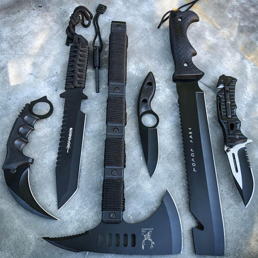 6PC Black Camping Survival Set complete outdoor gear collection