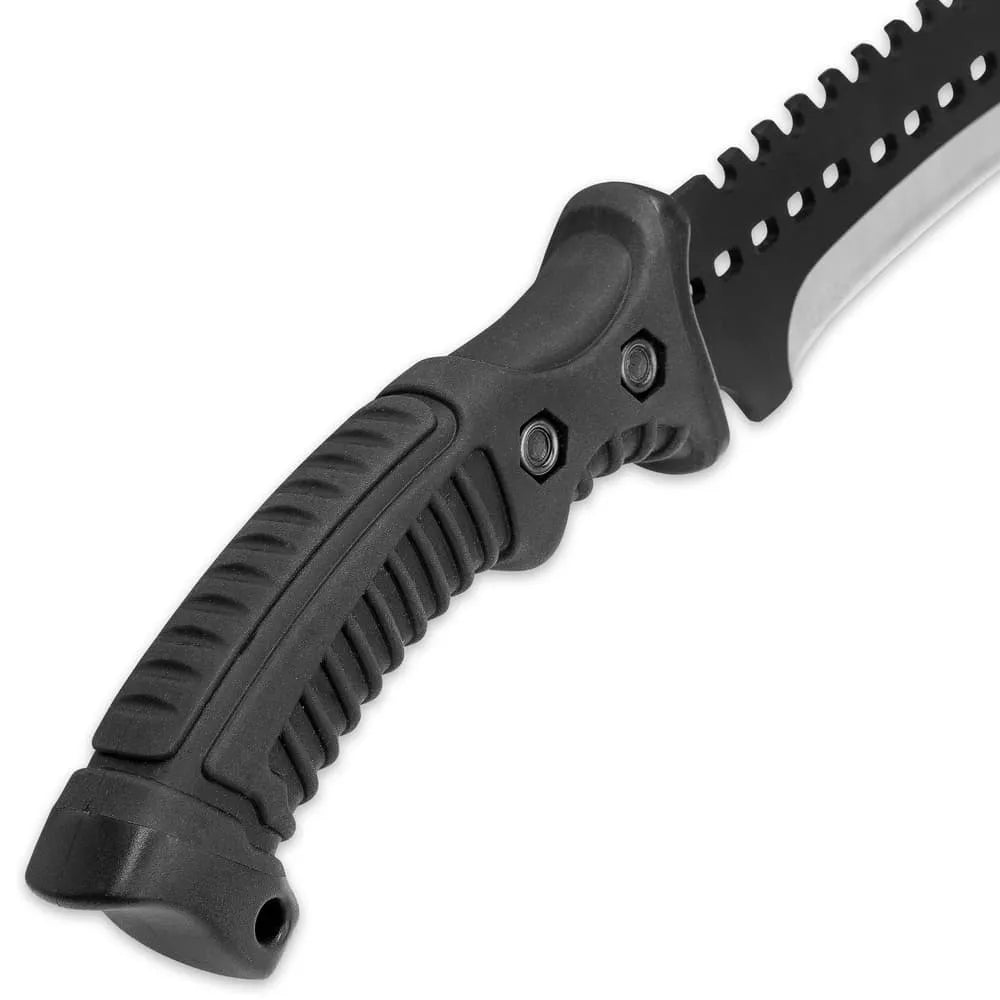 Black Legion Iron Phantom Bowie / Fixed Blade Knife - 3Cr13 Stainless Steel - Clip Point, Sawback, Black 2-Tone Finish - Belt Sheath - Tactical, Outdoors, Hunting, Survival, Camping - 15 1/4"