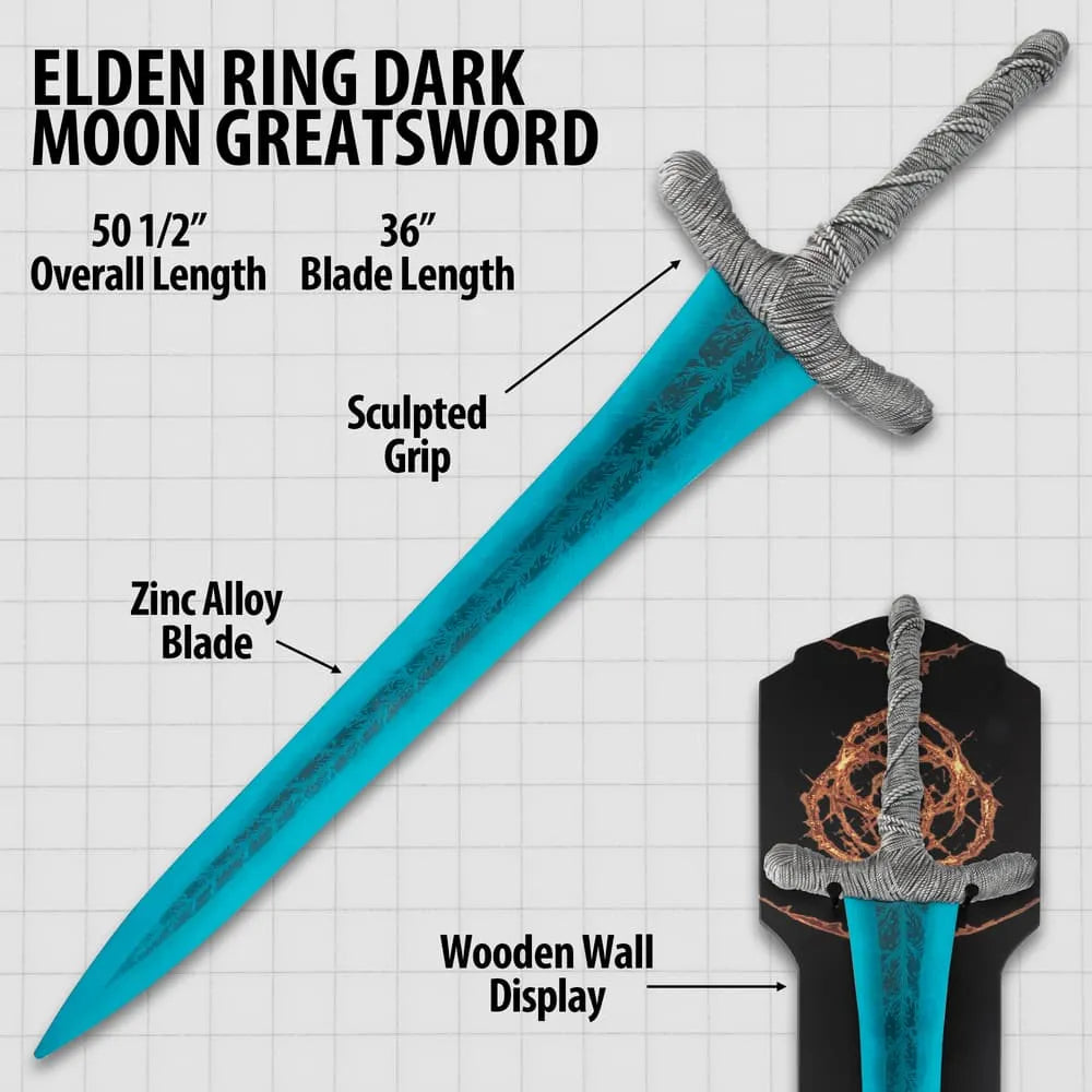 Elden Ring Dark Moon Greatsword | Includes Wooden Wall Display