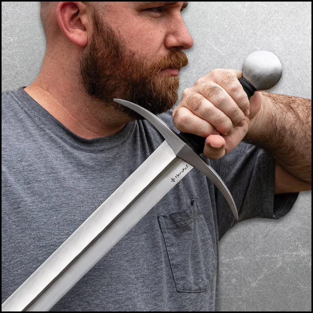 Honshu Historic Forge 14th Century French Arming Sword - 1080 carbon steel, black leather scabbard included