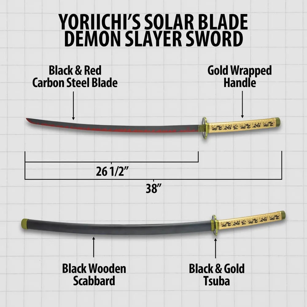 Yoriichi’s Solar Blade Demon Slayer Sword and Scabbard - carbon steel blade, 38" overall
