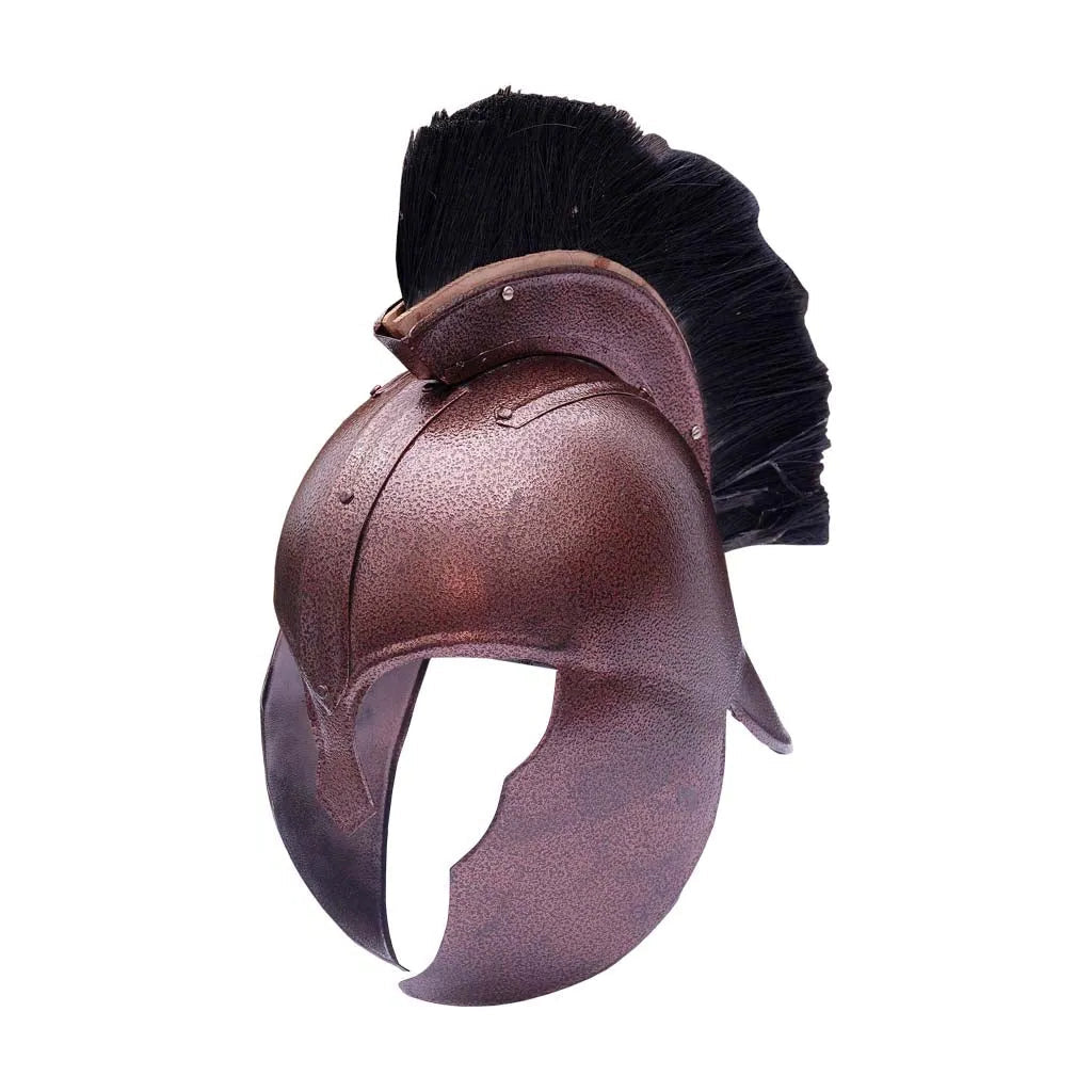 Nasal guard and cheek plates close-up on Achilles Trojan War helmet replica