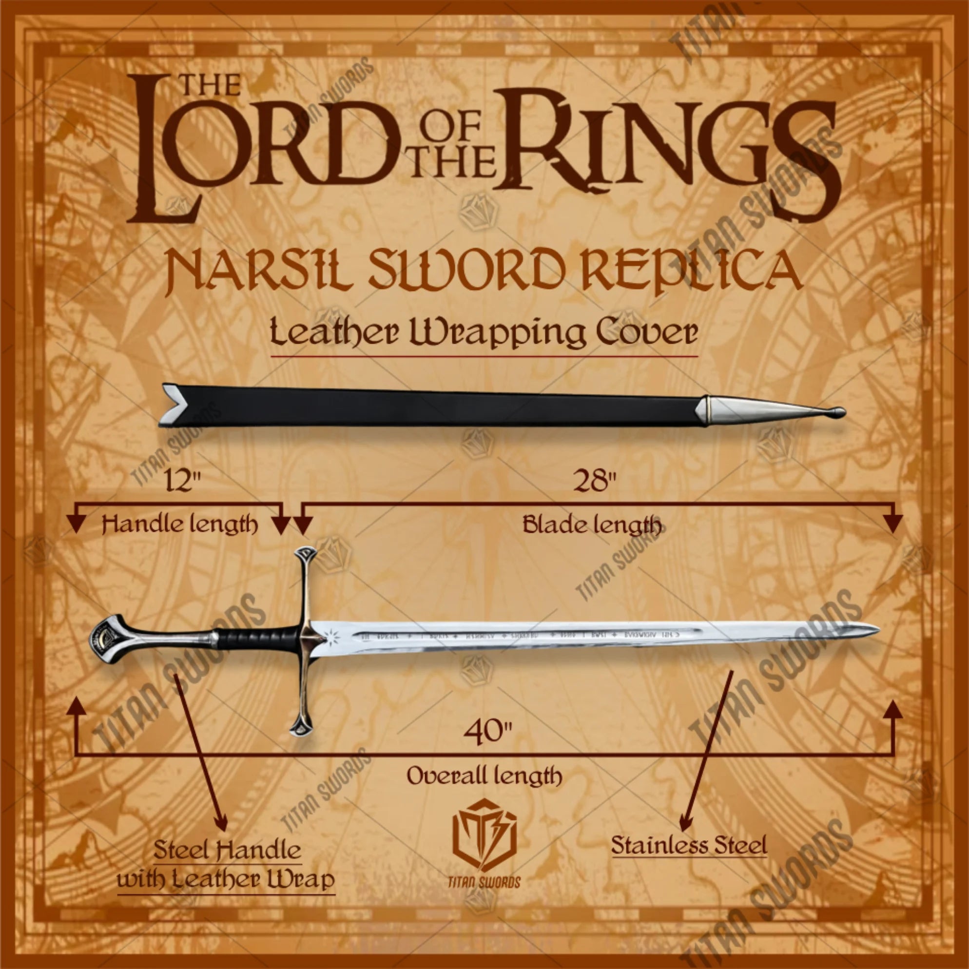 Premium Anduril Narsil Flame of the West Sword Replica LOTR with Cherry Wood Stand.