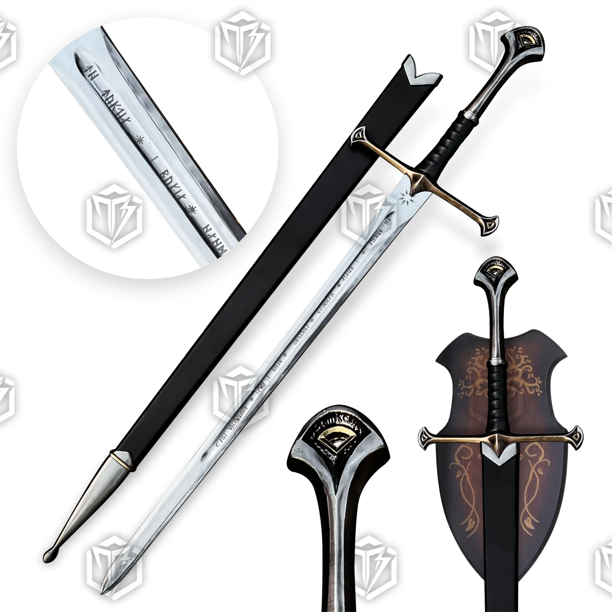 Premium Anduril Narsil Flame of the West Sword Replica LOTR with Cherry Wood Stand