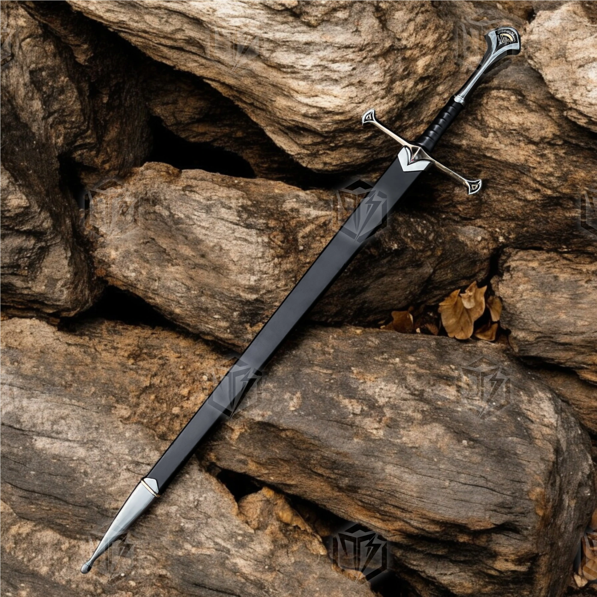 Premium Anduril Narsil Flame of the West Sword Replica LOTR with Cherry Wood Stand