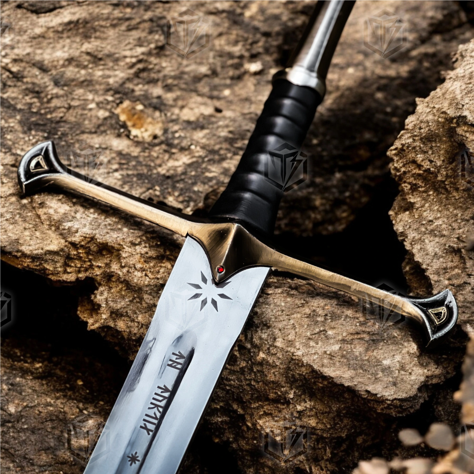 Premium Anduril Narsil Flame of the West Sword Replica LOTR with Cherry Wood Stand