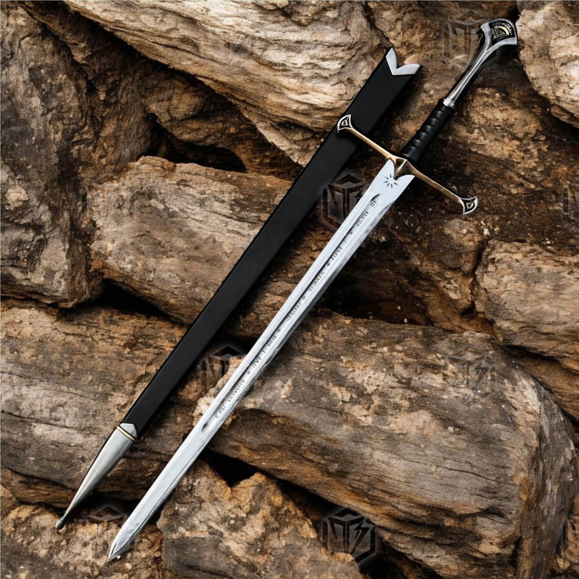 Premium Anduril Narsil Flame of the West Sword Replica LOTR with Cherry Wood Stand