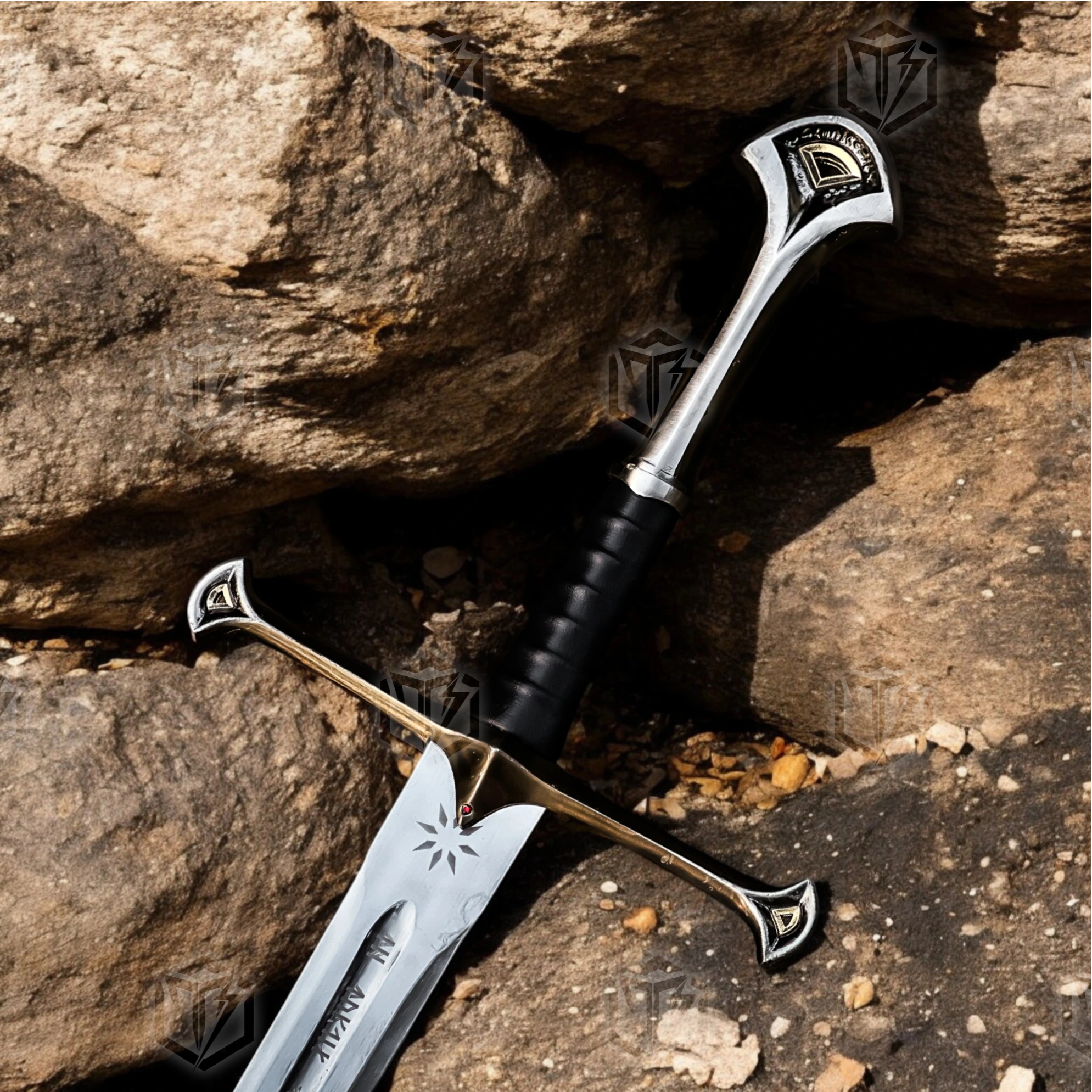 Premium Anduril Narsil Flame of the West Sword Replica LOTR with Cherry Wood Stand