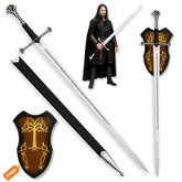Aragorn Andúril Flame of the West sword prop replica with scabbard and wall plaque, Lord of the Rings collectible