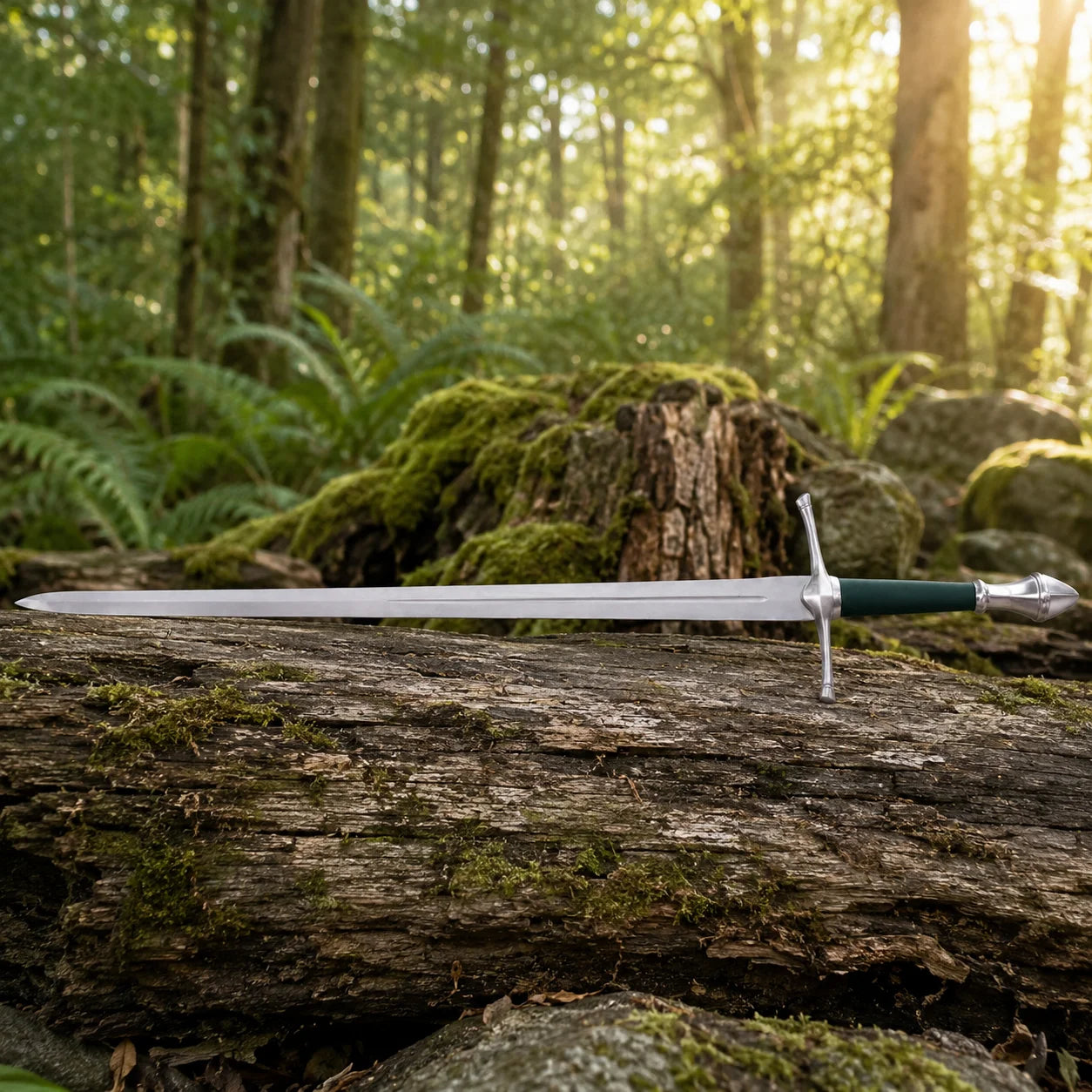 Aragorn Strider Ranger Sword LOTR green display replica with Ranger-inspired fantasy styling and collectible Lord of the Rings decor presentation