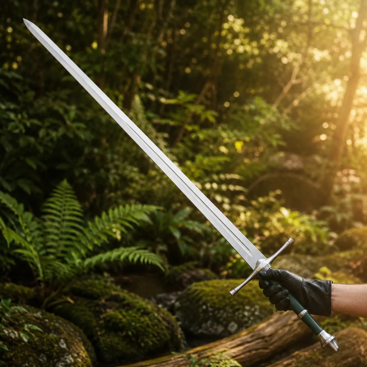 Aragorn Strider Ranger Sword LOTR green display replica with Ranger-inspired fantasy styling and collectible Lord of the Rings decor presentation