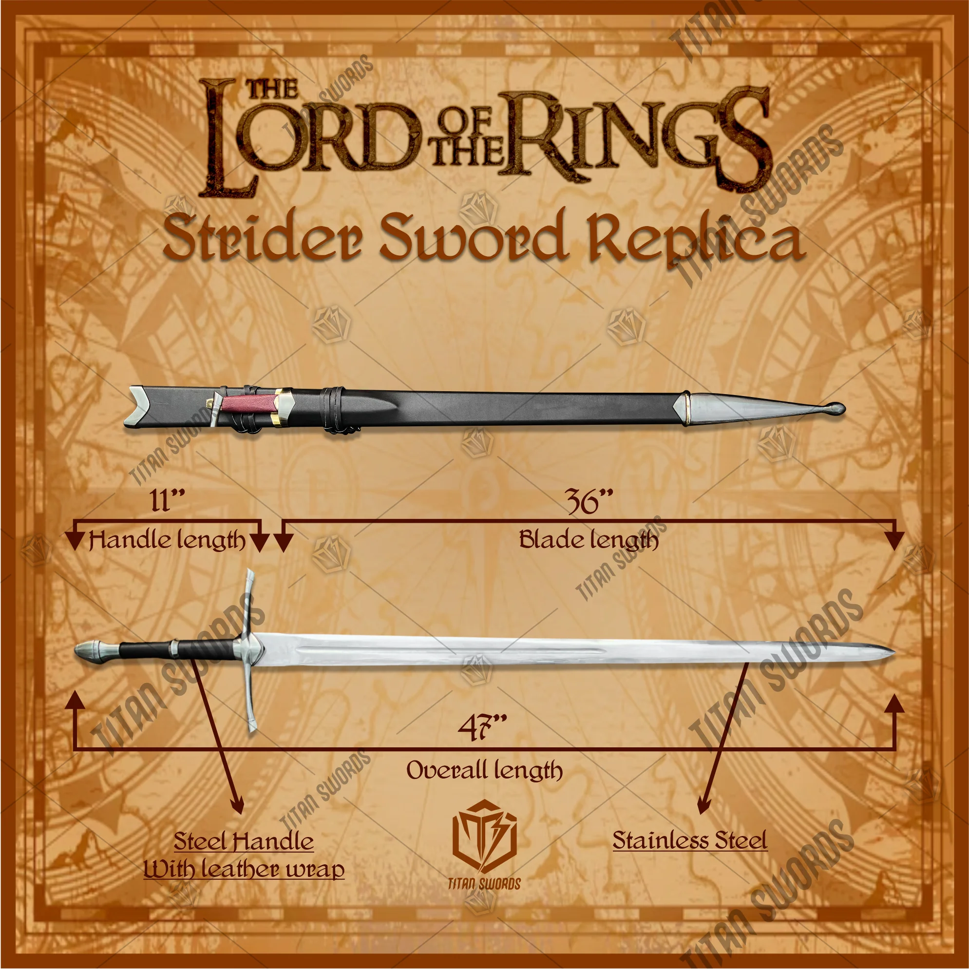 Premium Aragorn’s Strider Legacy Sword Replica LOTR with Oak Stand