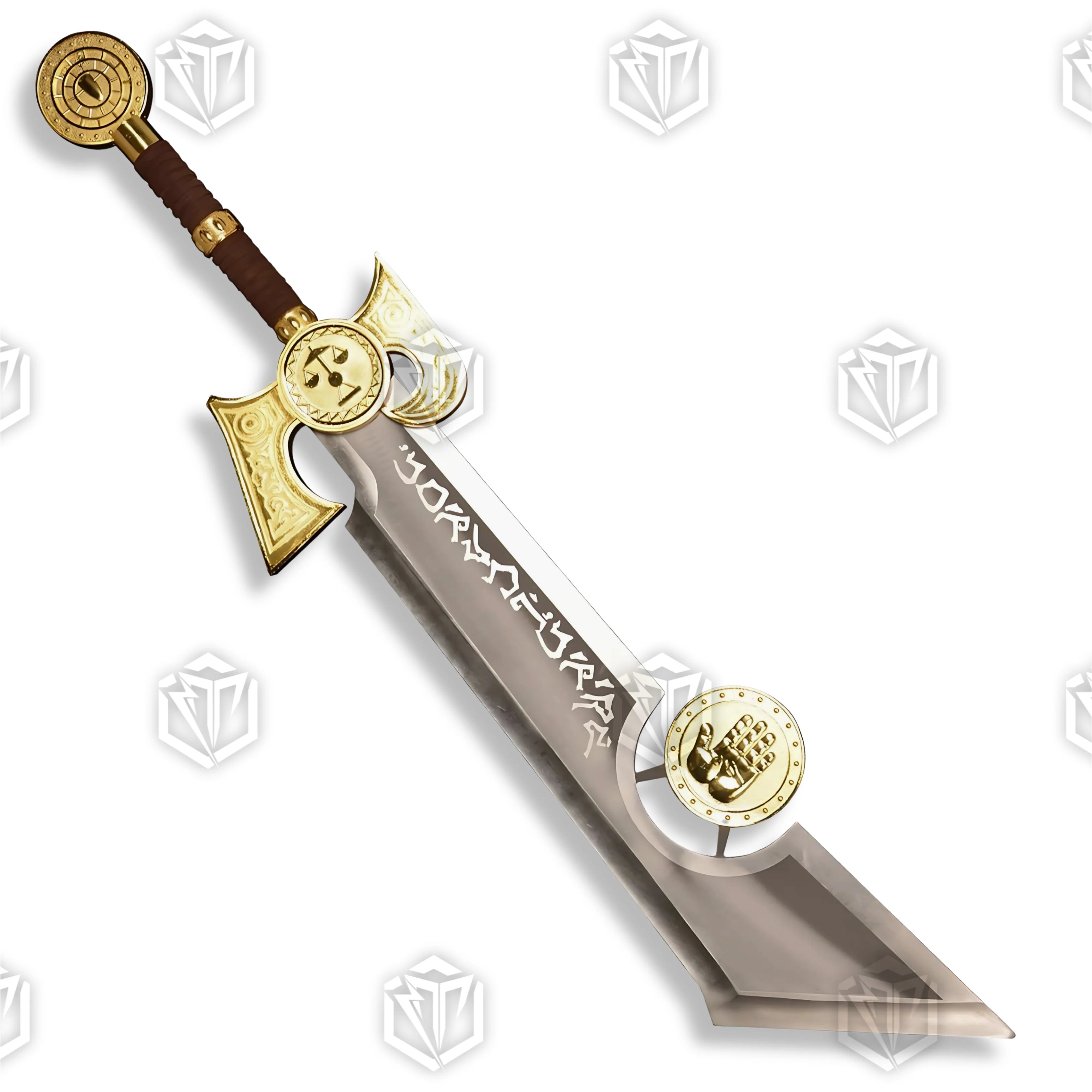 Premium Ashbringer WoW sword replica with runic engravings and display plaque.