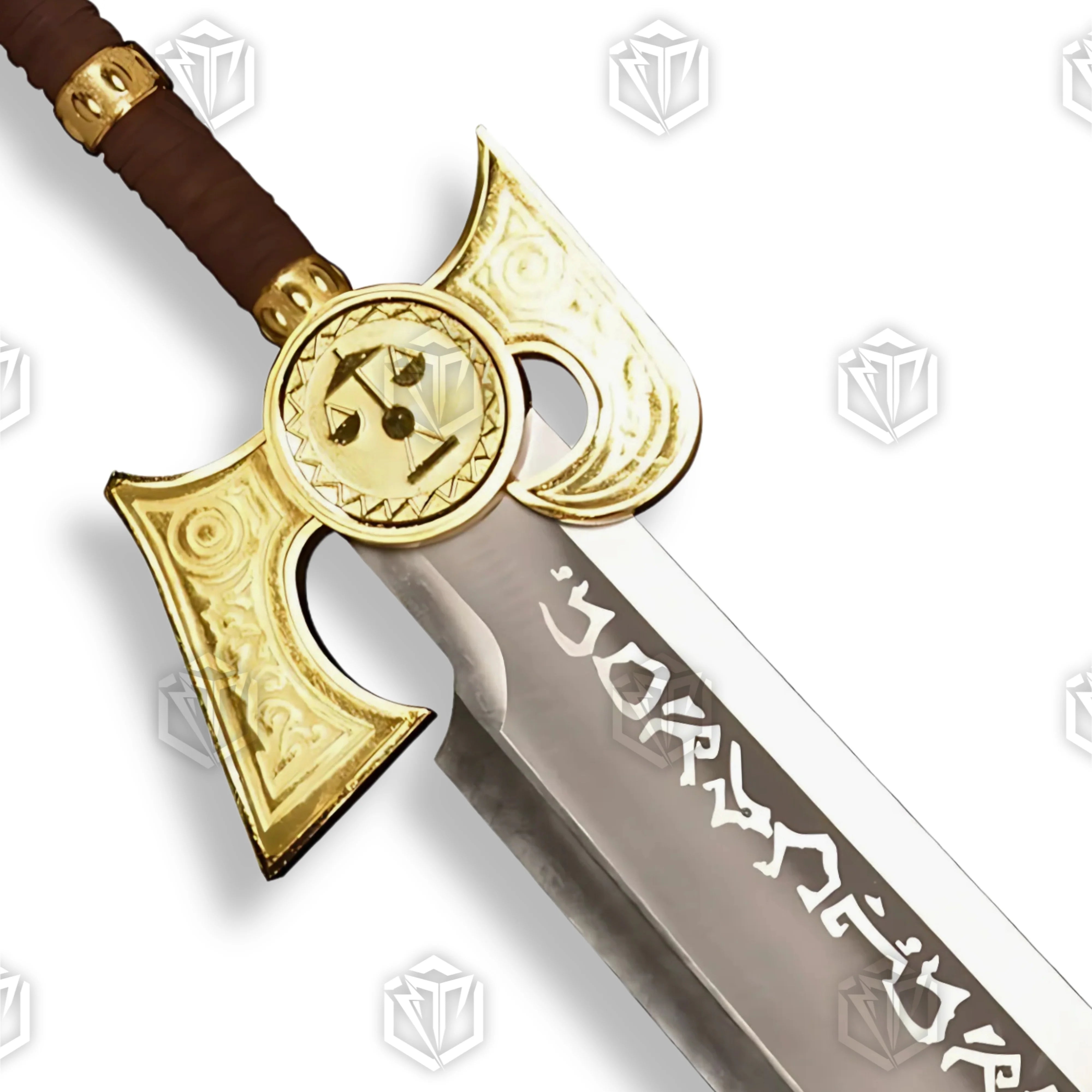Premium Ashbringer WoW sword replica with runic engravings and display plaque.