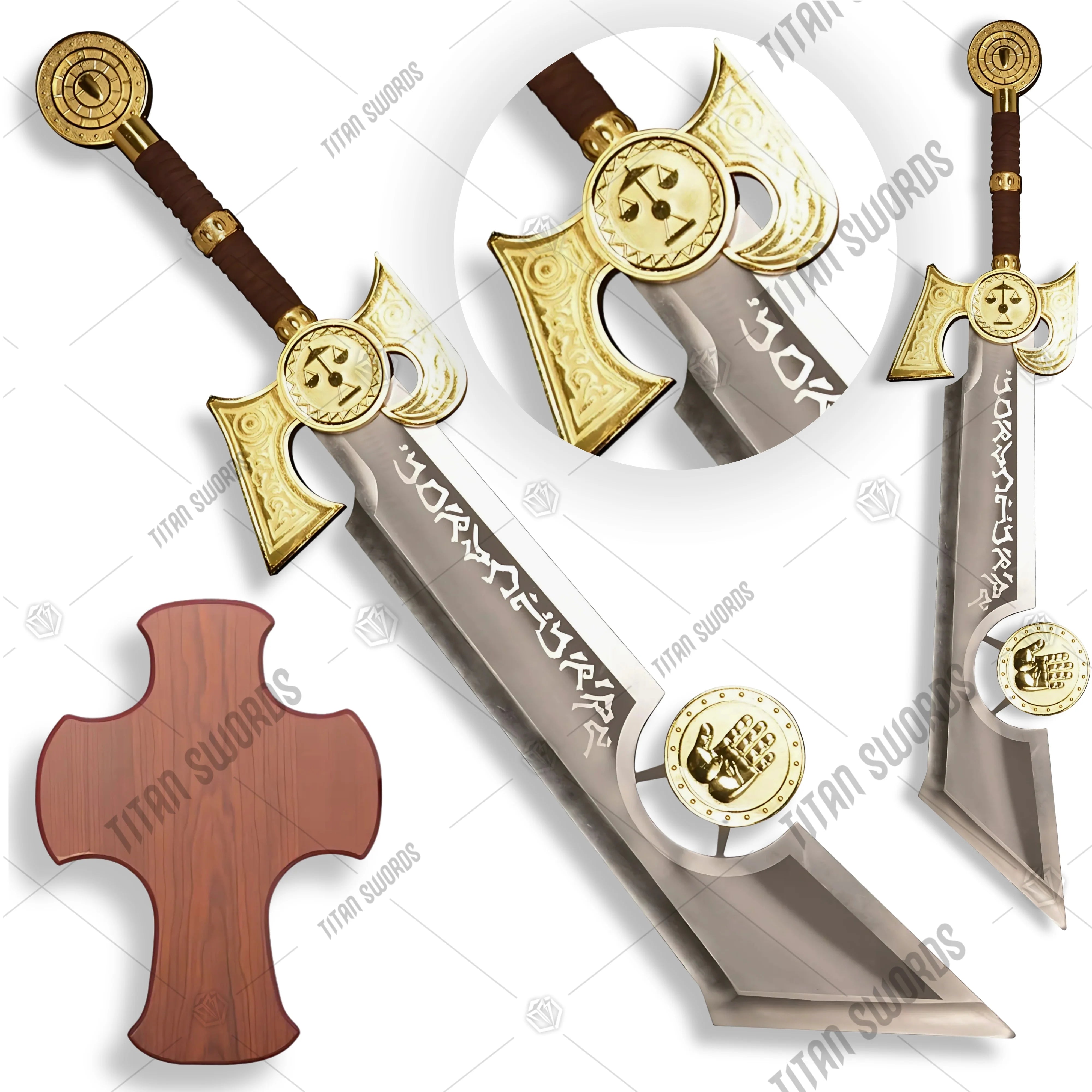 Premium Ashbringer WoW sword replica with runic engravings and display plaque.