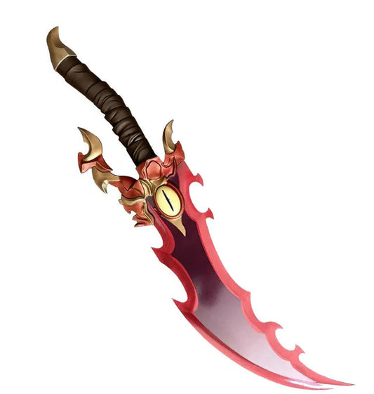 Demon King Baran sword replica from Solo Leveling with display stand and eye guard detail