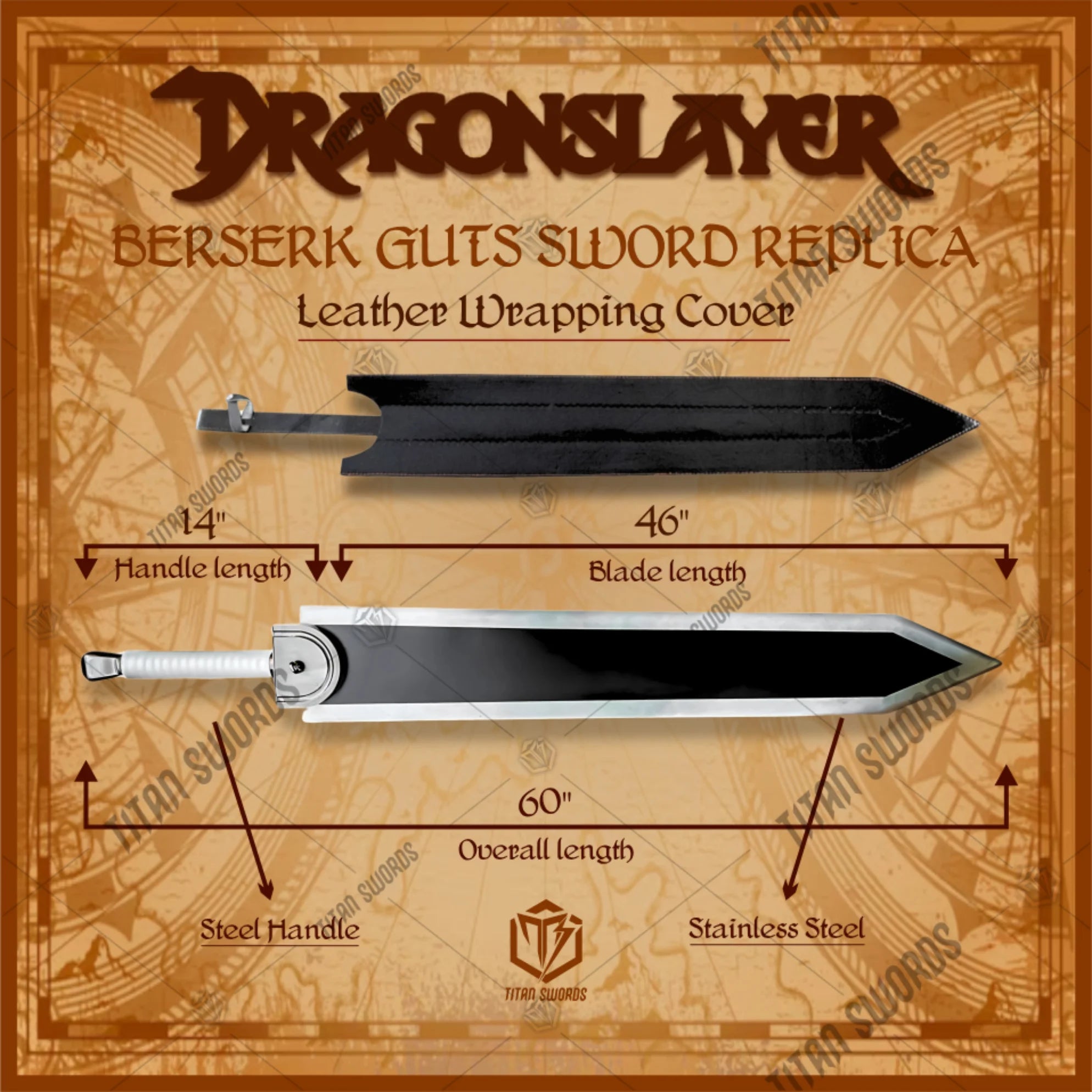 Premium Berserk Guts Dragon Slayer Sword Black Edition Replica on display stand.