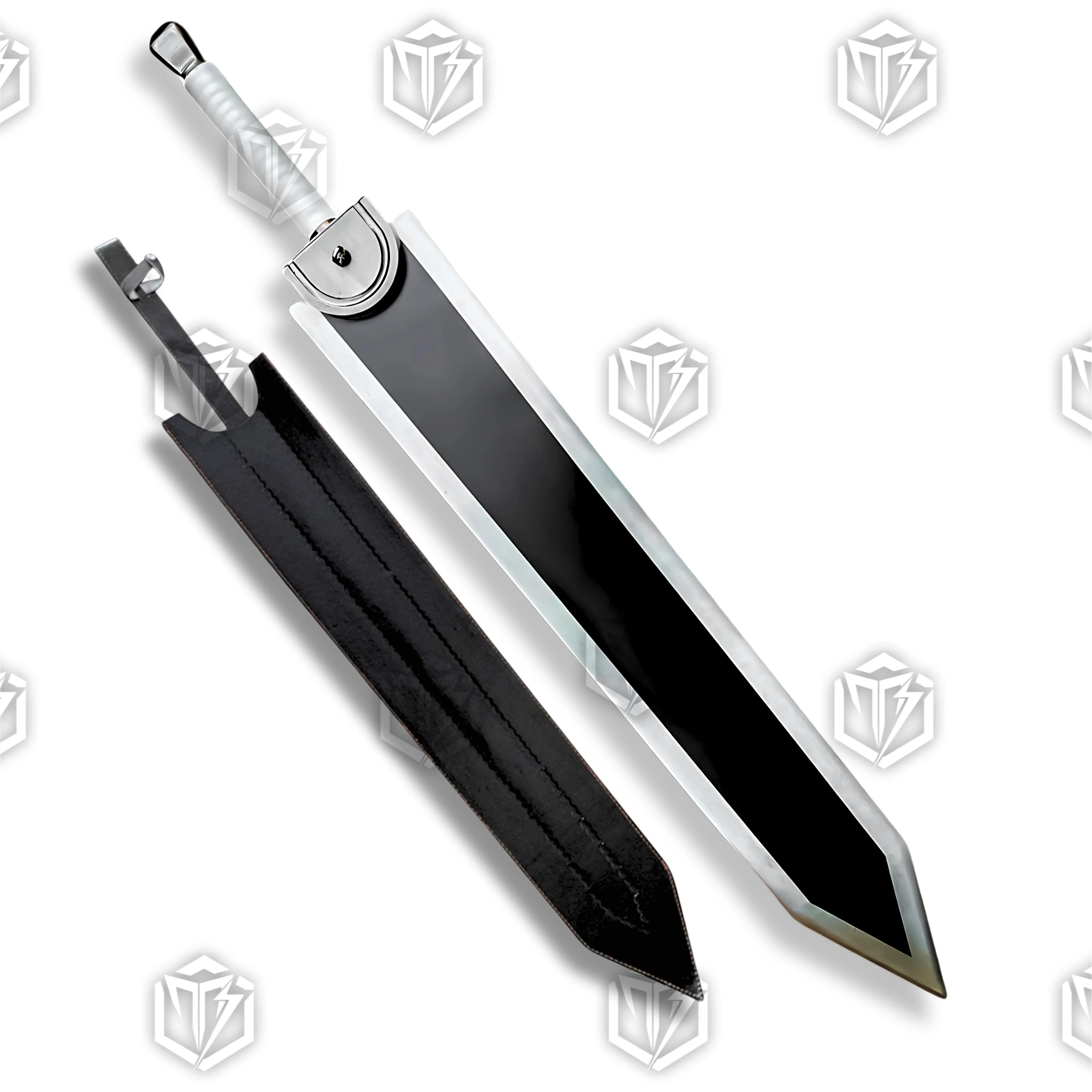 Premium Berserk Guts Dragon Slayer Sword Black Edition Replica on display stand.