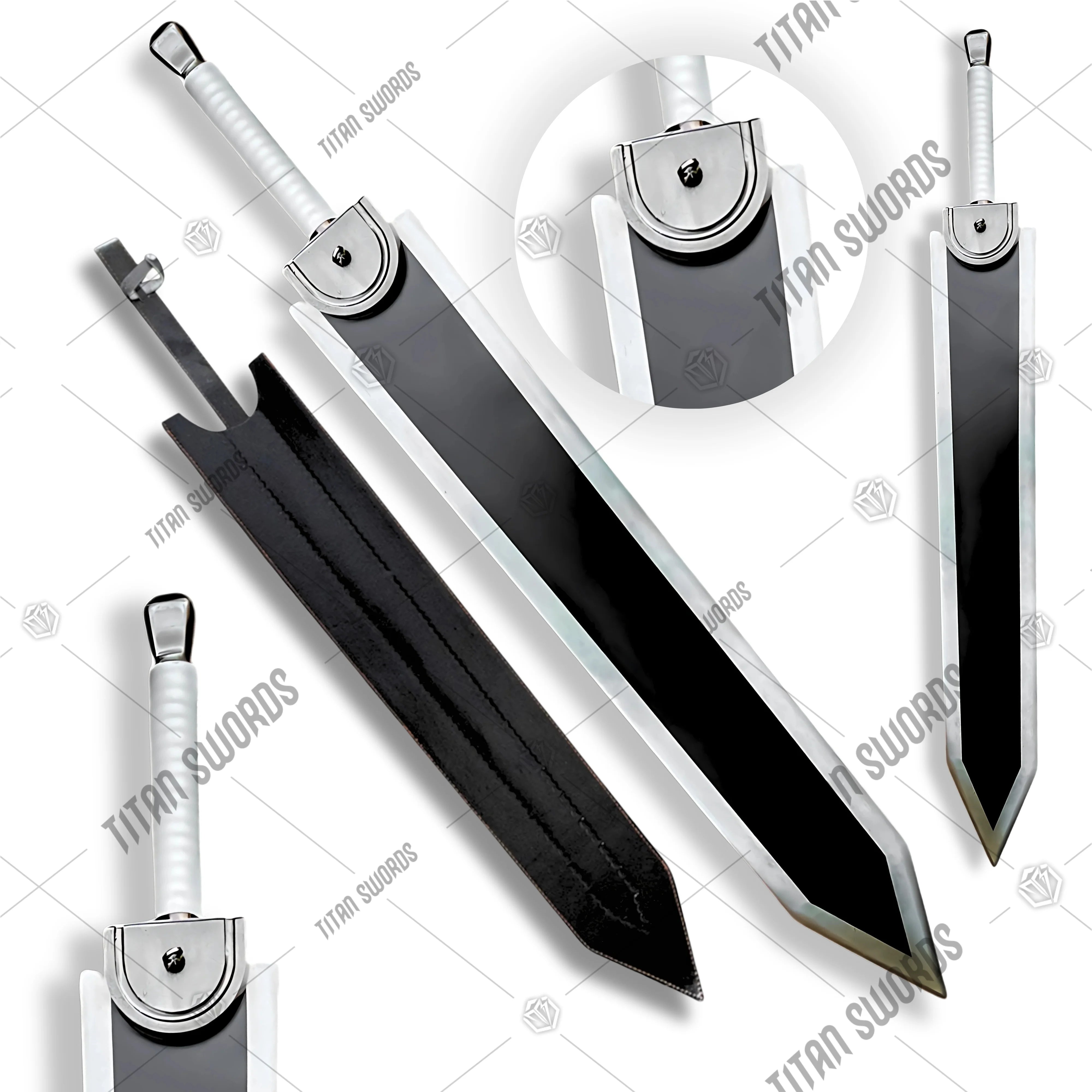 Premium Berserk Guts Dragon Slayer Sword Black Edition Replica on display stand.