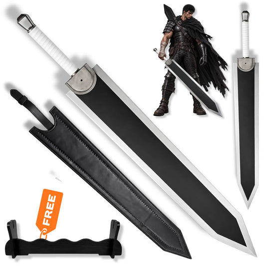 Premium Berserk Guts Dragon Slayer Sword Black Edition Replica on display stand.