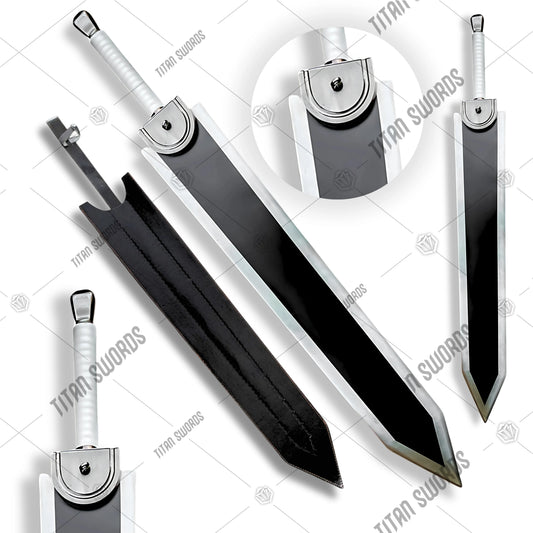 Premium Berserk Guts Dragon Slayer Sword Black Edition Replica on display stand.