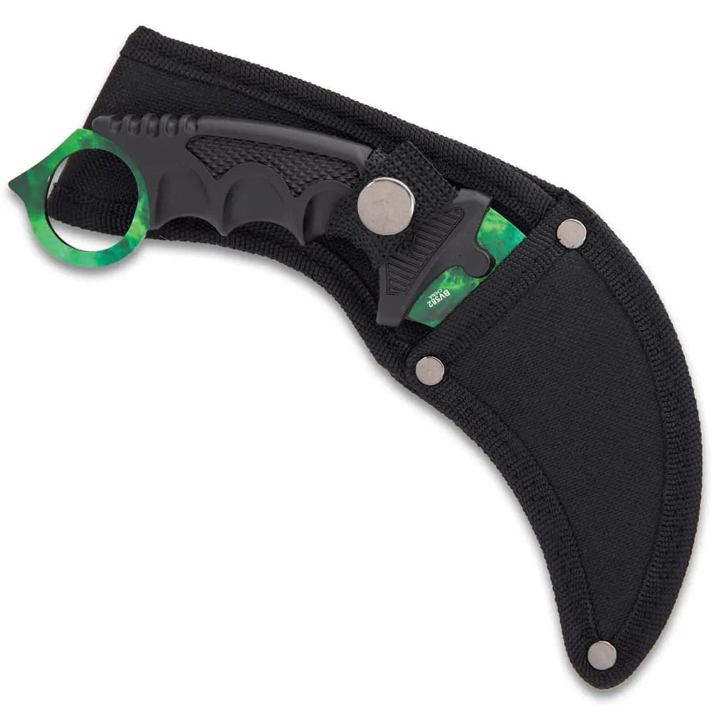 Black Legion triple knife set with karambit, huntsman, fixed blade in nylon sheaths for EDC