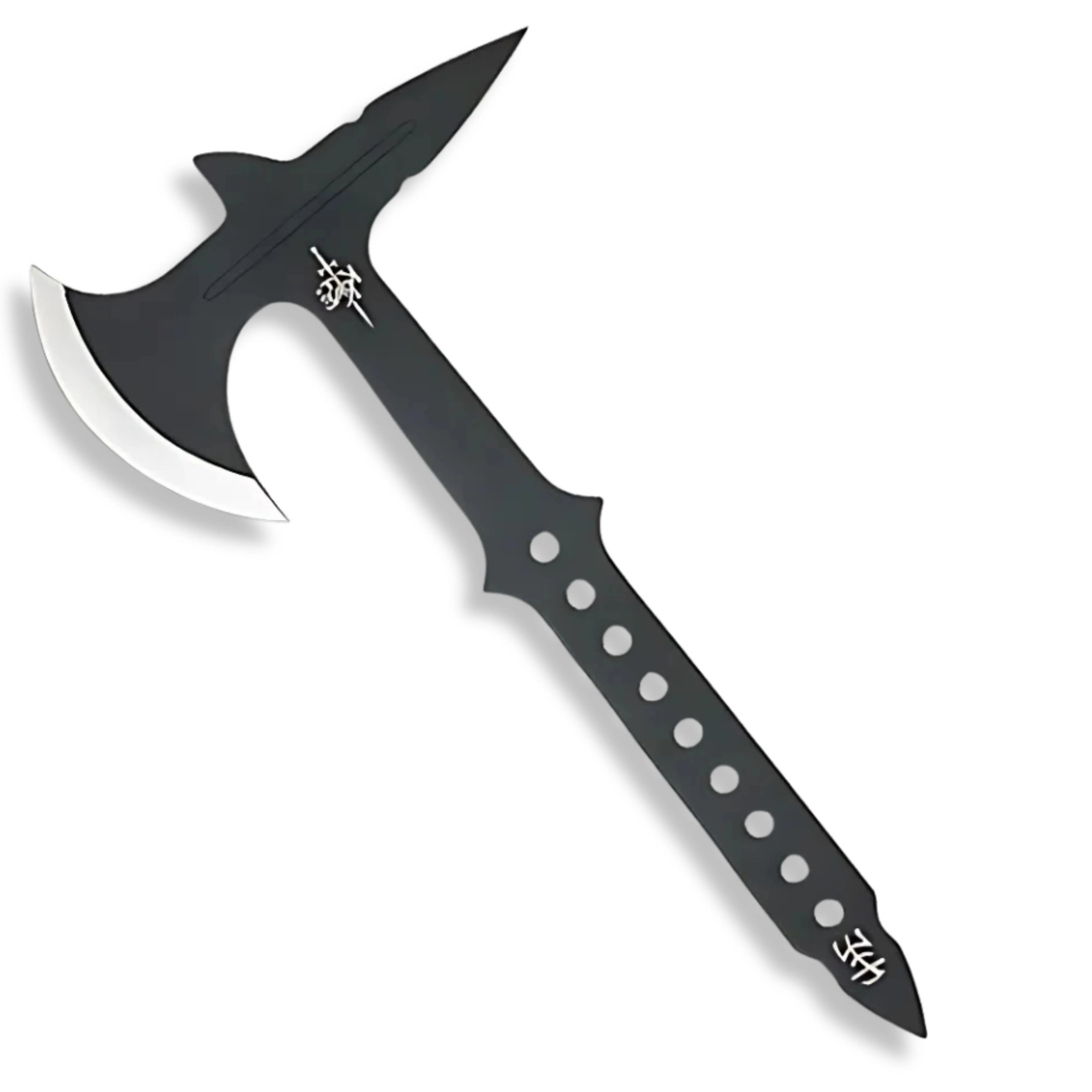 Premium Blackjet Throwing Axe Fantasy Replica with runic engravings.