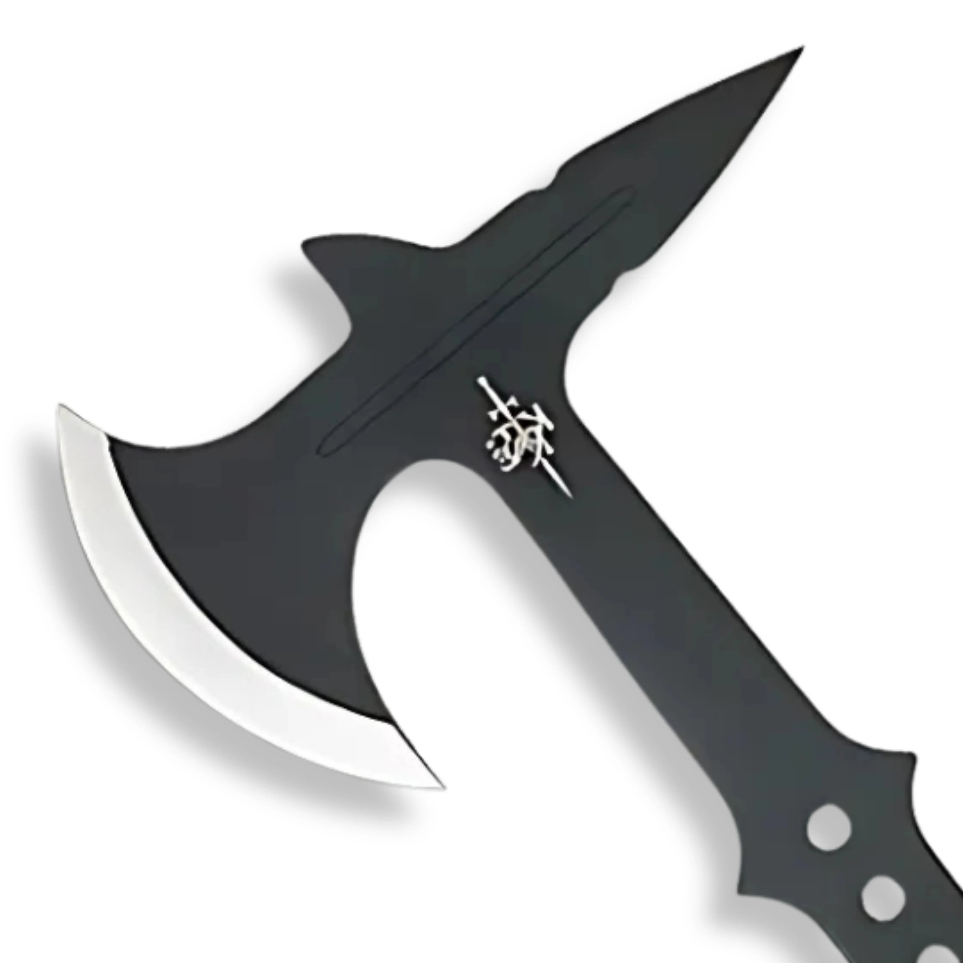 Premium Blackjet Throwing Axe Fantasy Replica with runic engravings.