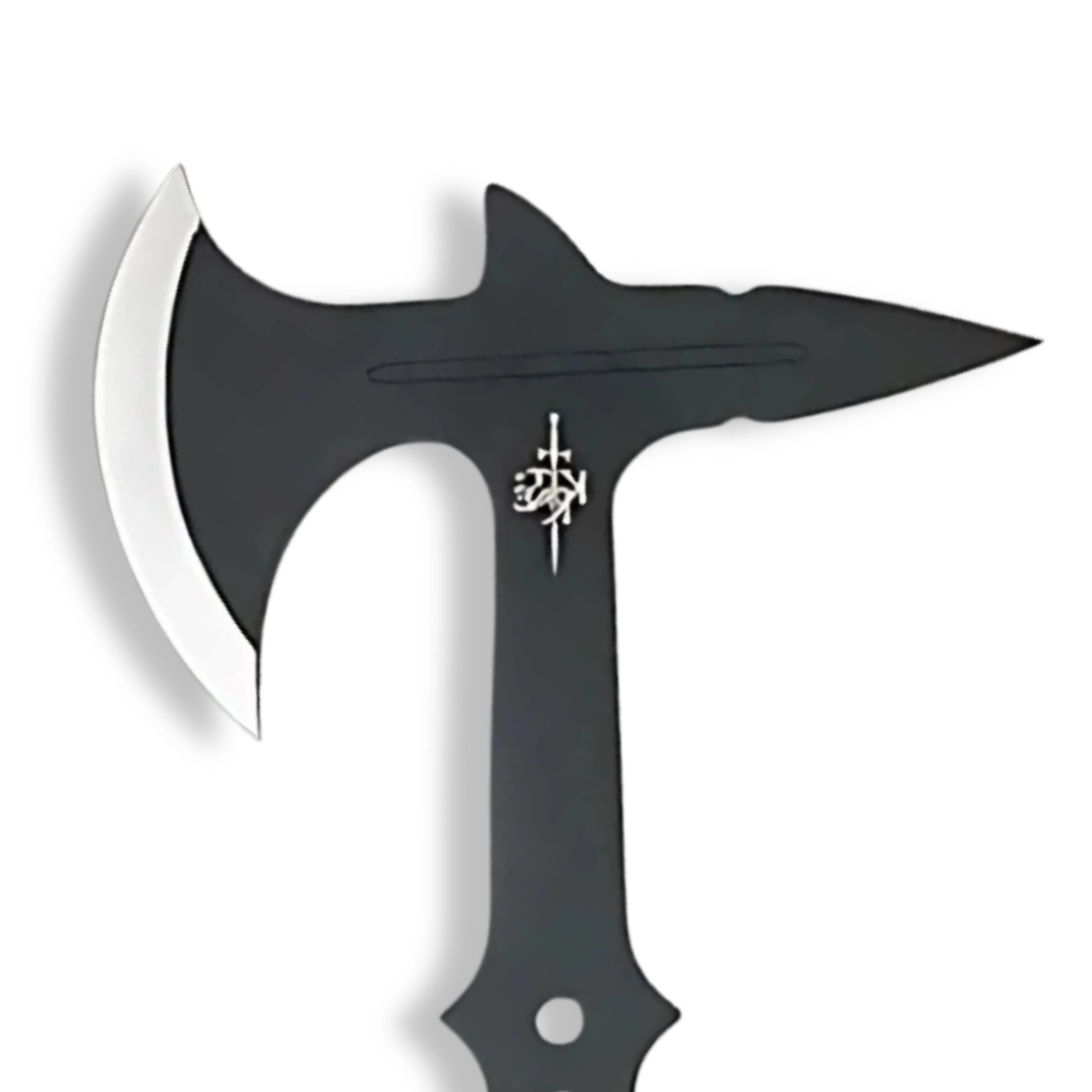 Premium Blackjet Throwing Axe Fantasy Replica with runic engravings.