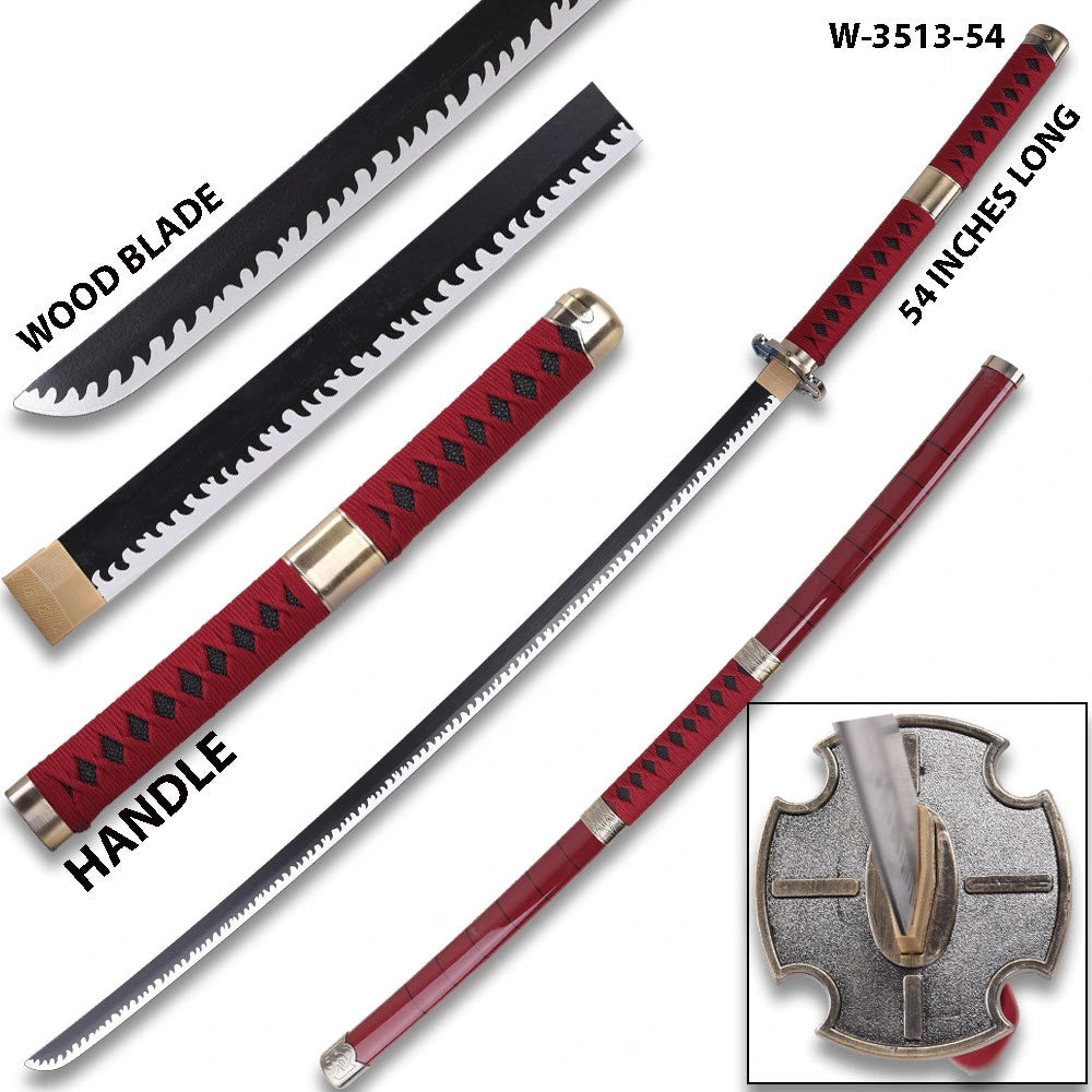 Wado Ichimonji Wood Katana One Piece collectible inspired by Roronoa Zoro featuring premium wooden craftsmanship, elegant white plastic scabbard, decorative display finish, and exceptional anime-inspired detailing for collectors and cosplay enthusiasts.