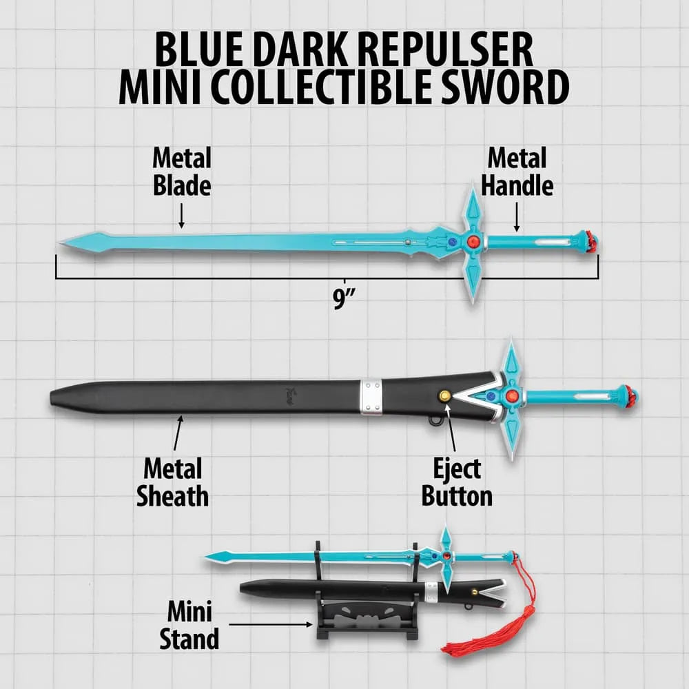 Blue Dark Repulser mini sword collectible with stand