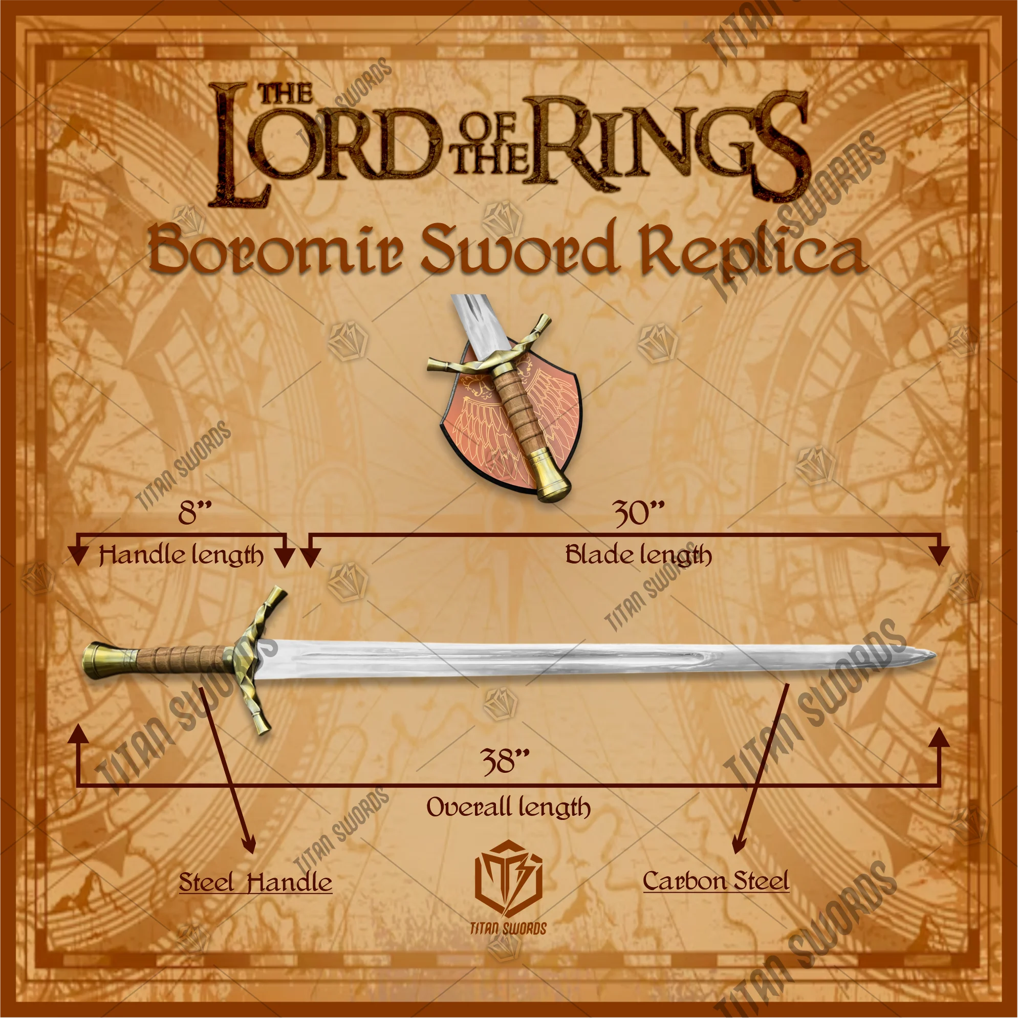 Premium Boromir Gondor Elite Sword Replica with Oak Stand