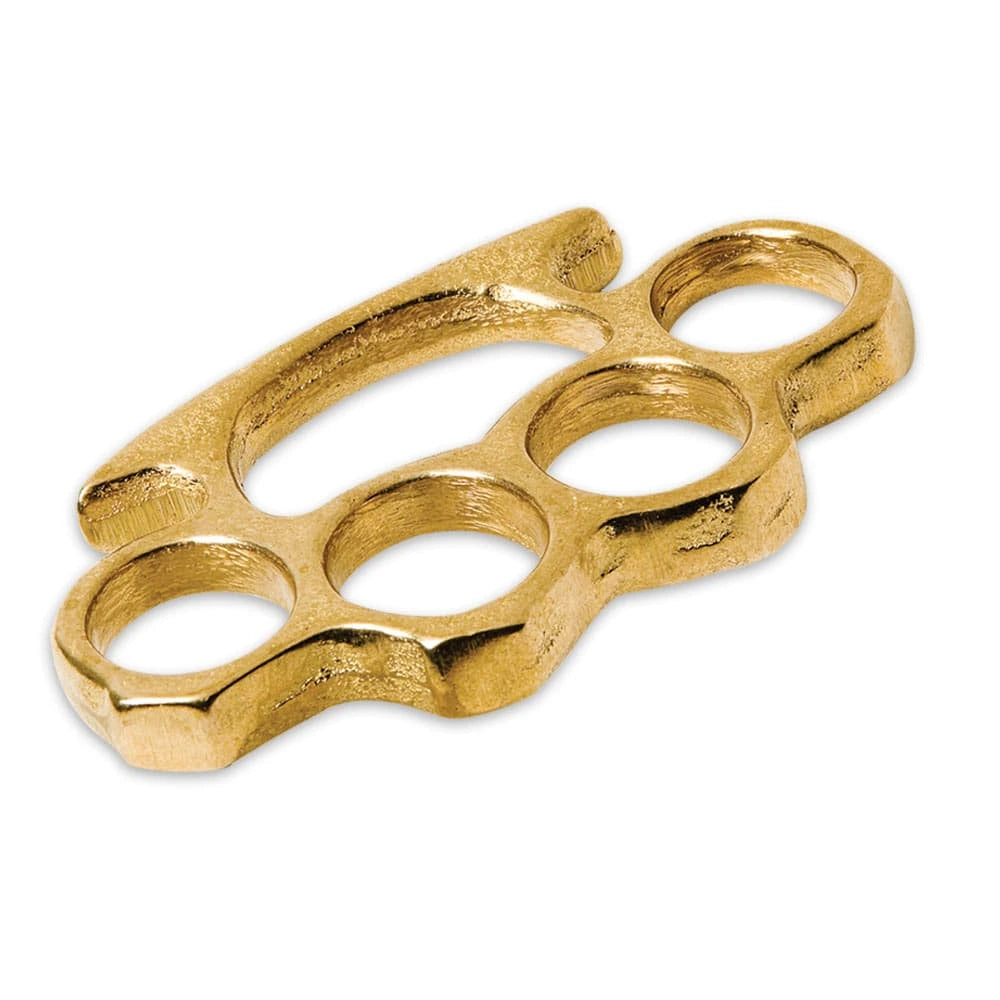 Brass Paperweight gold four-finger display collectible angled view – solid brass desk display piece