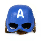 Winged design and metallic accents close-up on Captain America helmet