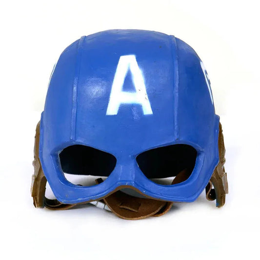 Winged design and metallic accents close-up on Captain America helmet