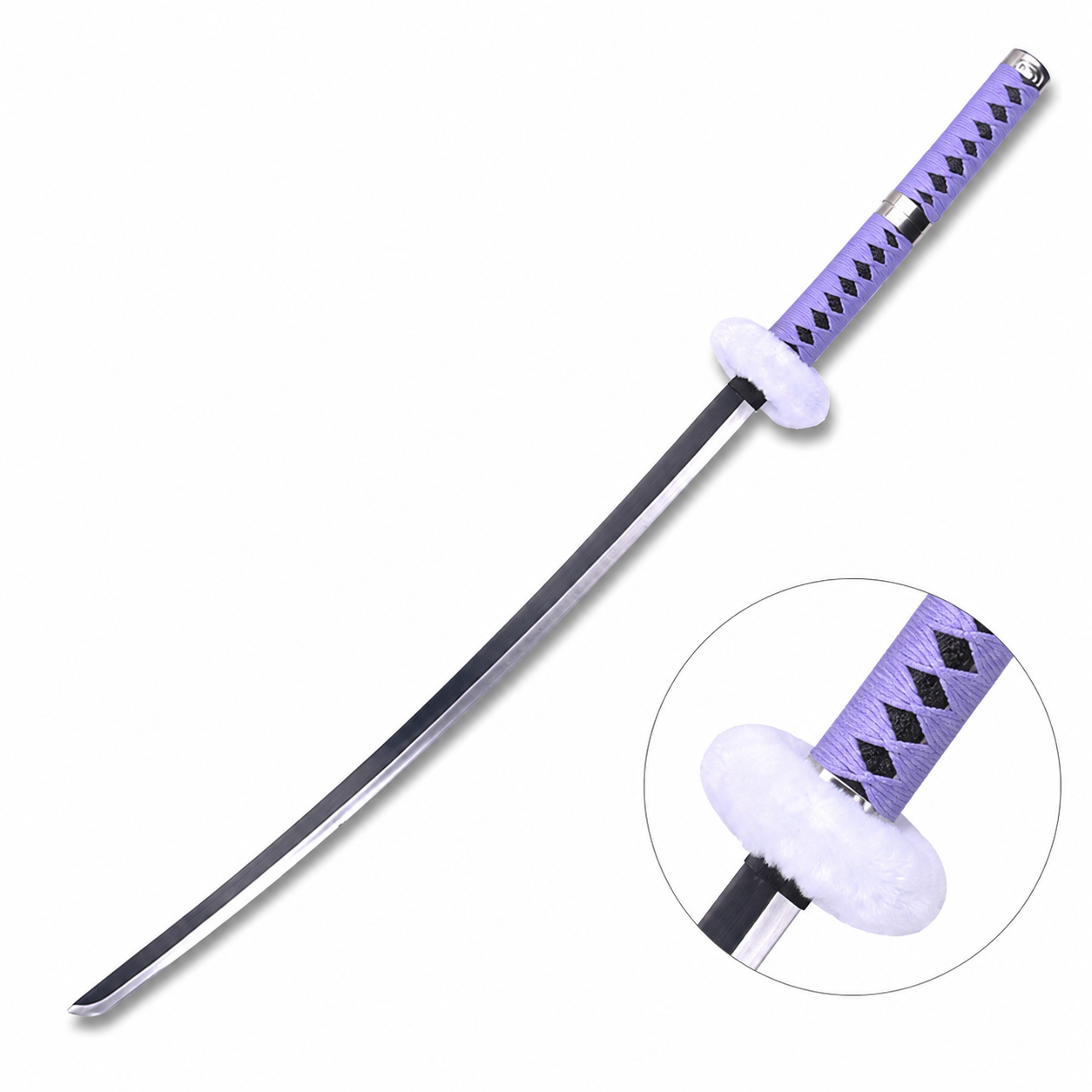 Trafalgar Law Kikoku sword 54 inches overall – metal blade crossed with black cross-patterned scabbard, One Piece replica