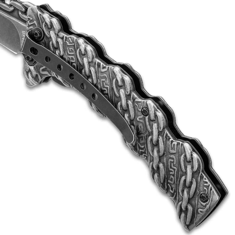 Chain link spring assisted EDC pocket knife with 3.5-inch stainless blade and pocket clip