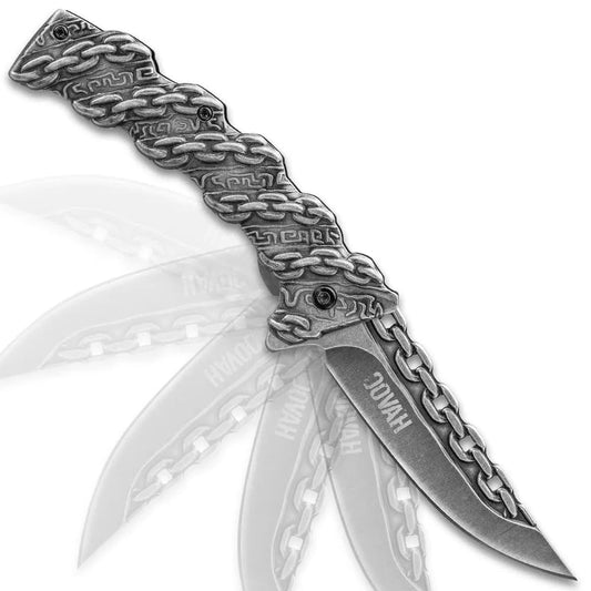Chain link spring assisted EDC pocket knife with 3.5-inch stainless blade and pocket clip