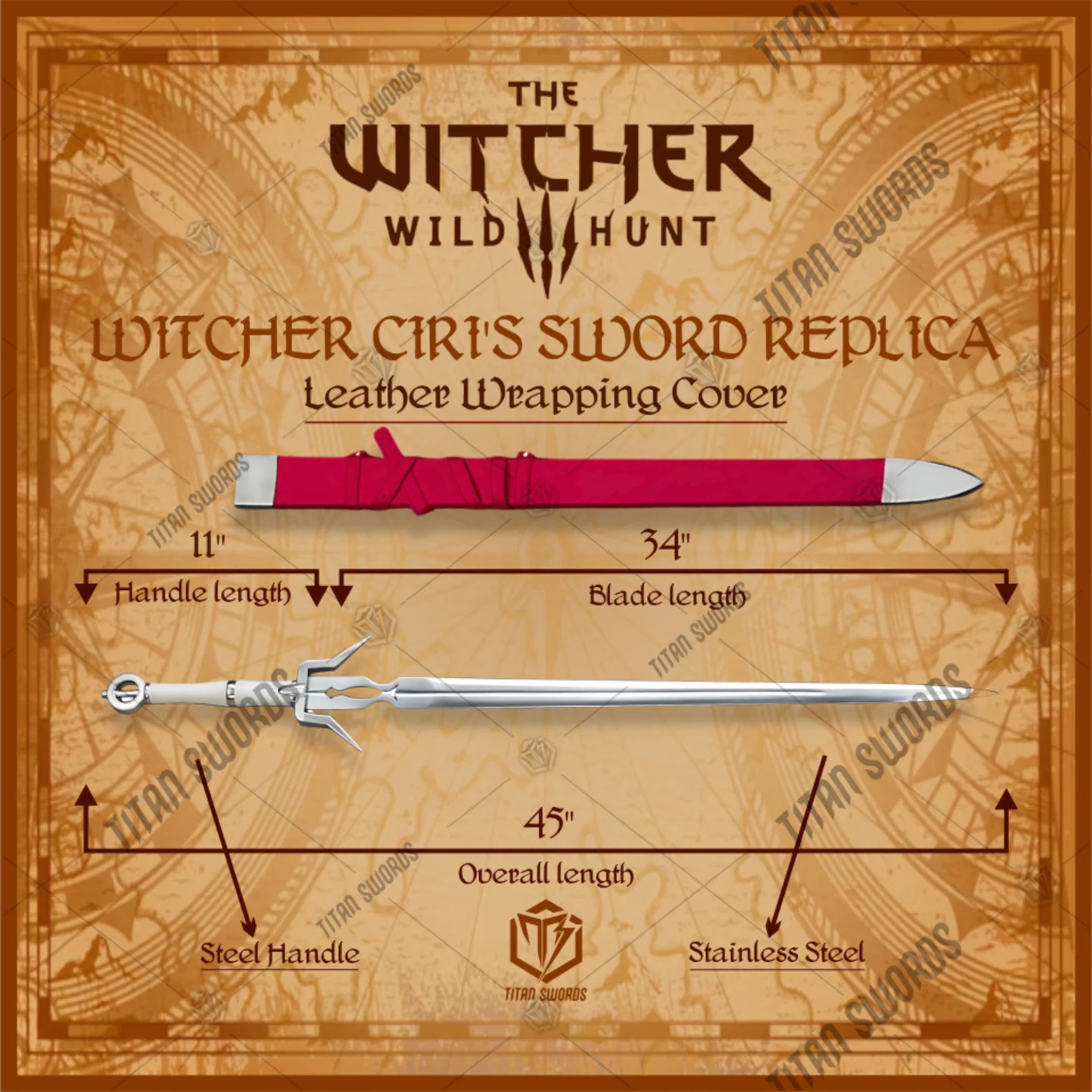 Premium Ciri Zireael The Witcher 3 Sword Replicawith stainless steel blade.