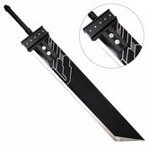 Cloud Strife Buster Sword FF7 Premium Replica - full blade view resting on mossy rock in forest