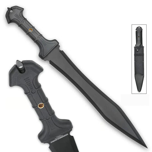 Combat Commander gladiator sword – 60.96cm carbon steel Roman gladius with 42.23cm sharpened blade, TPR rubber grip & brass guard | Authentic Pompeii gladius replica for cosplay and reenactment