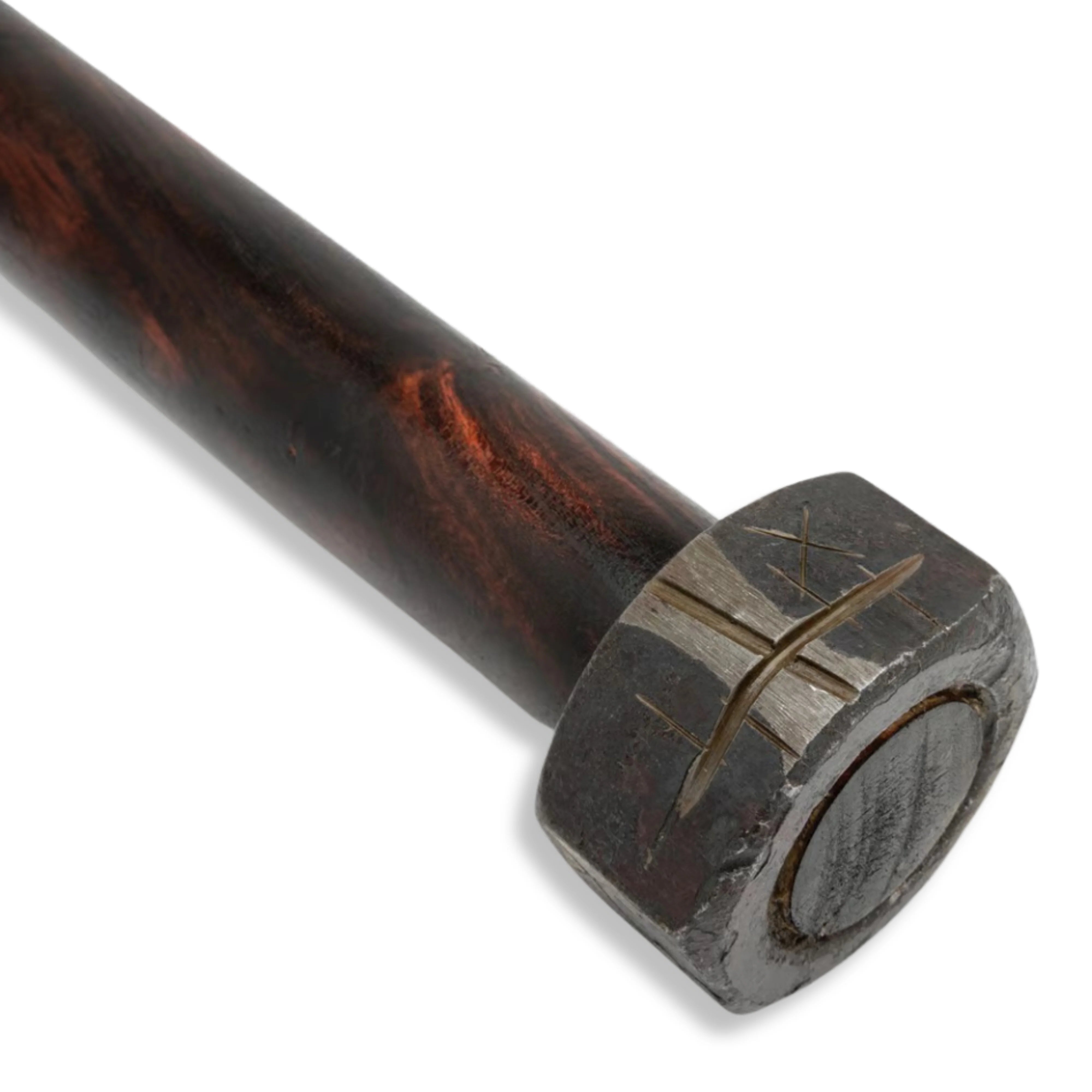 Premium Compact Apocalyptic War Club Antique Burnt Wood Handle with iron head.