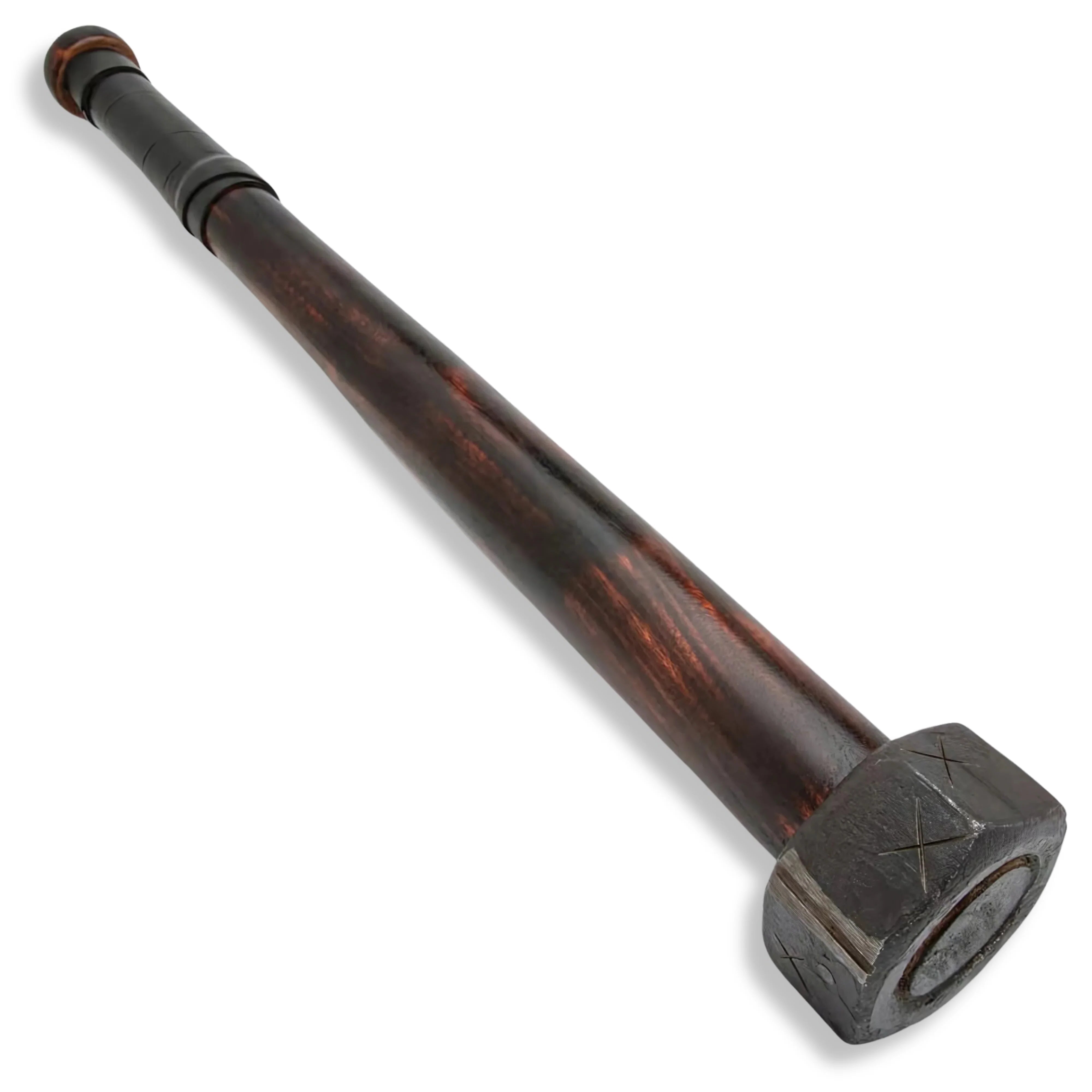 Premium Compact Apocalyptic War Club Antique Burnt Wood Handle with iron head.