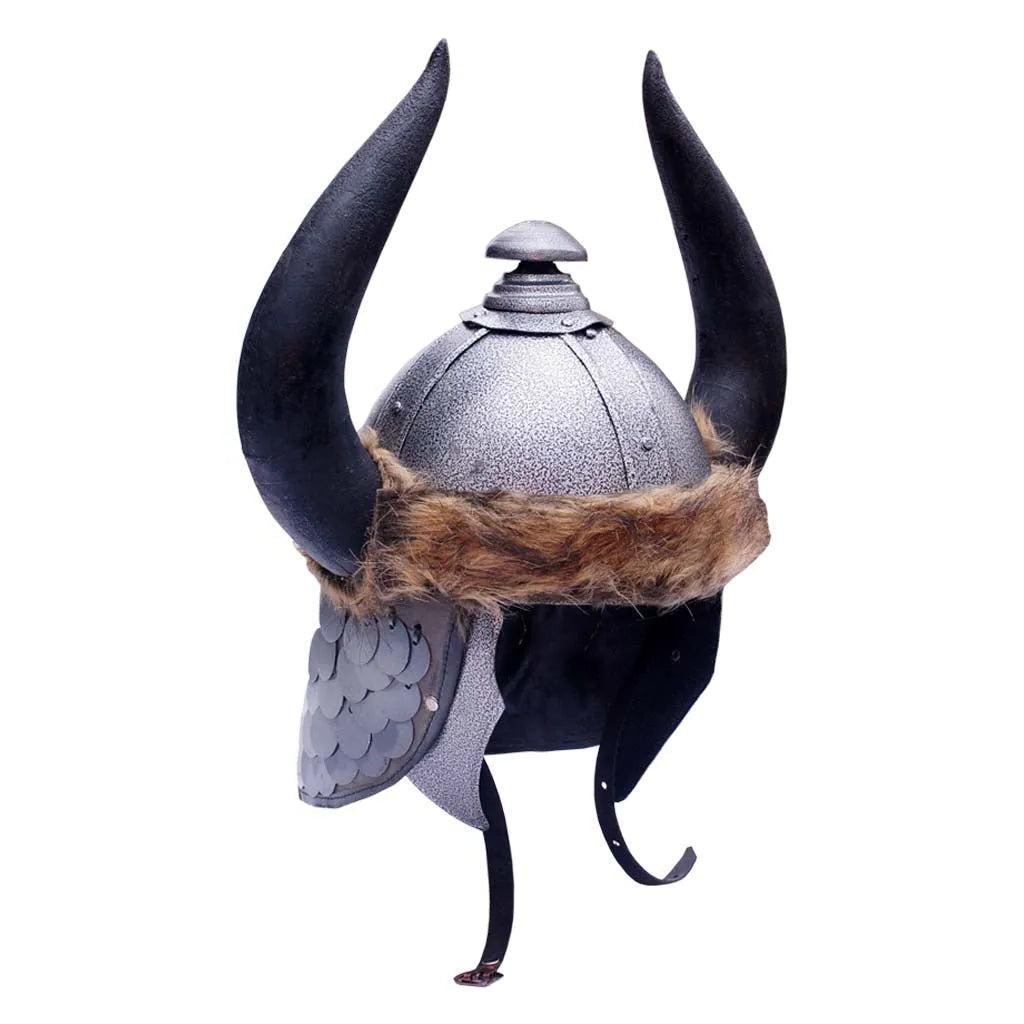 Conan the Barbarian movie helmet replica full view with horns and fur trim