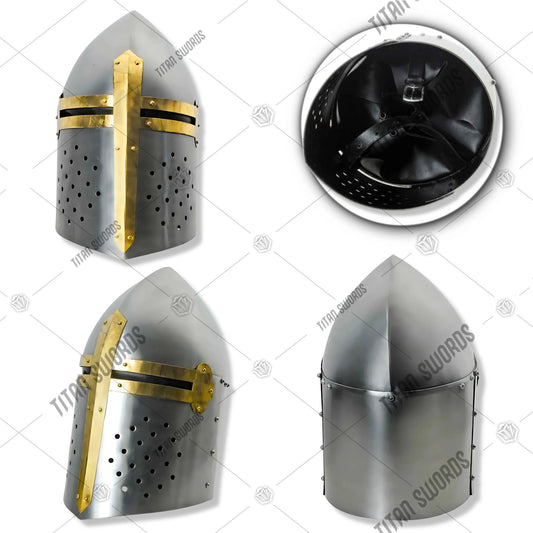 Premium Crusader Sugarloaf Medieval Helmet Replica with high-carbon stainless steel.
