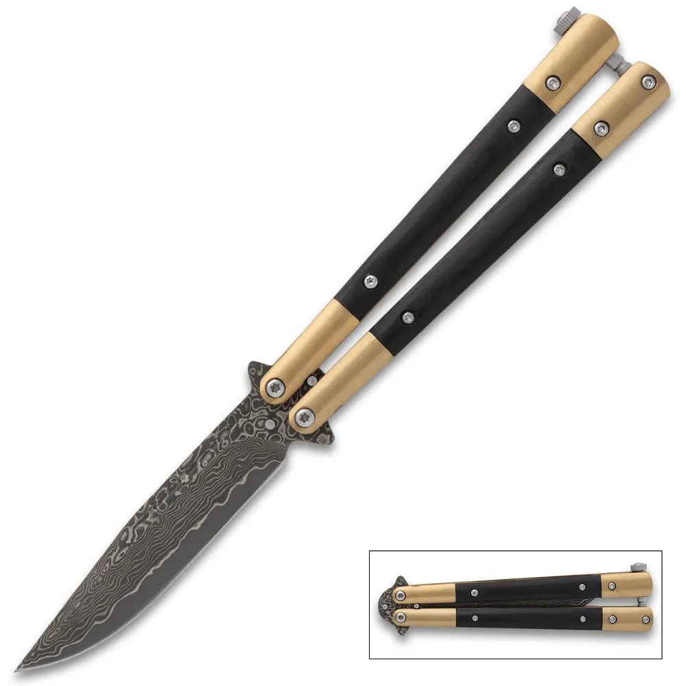 Golden Tempest Damascus butterfly knife collectible