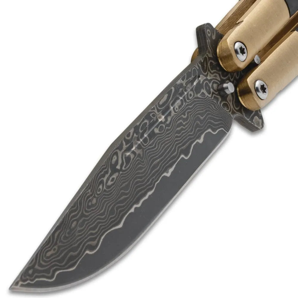 Golden Tempest Damascus butterfly knife collectible