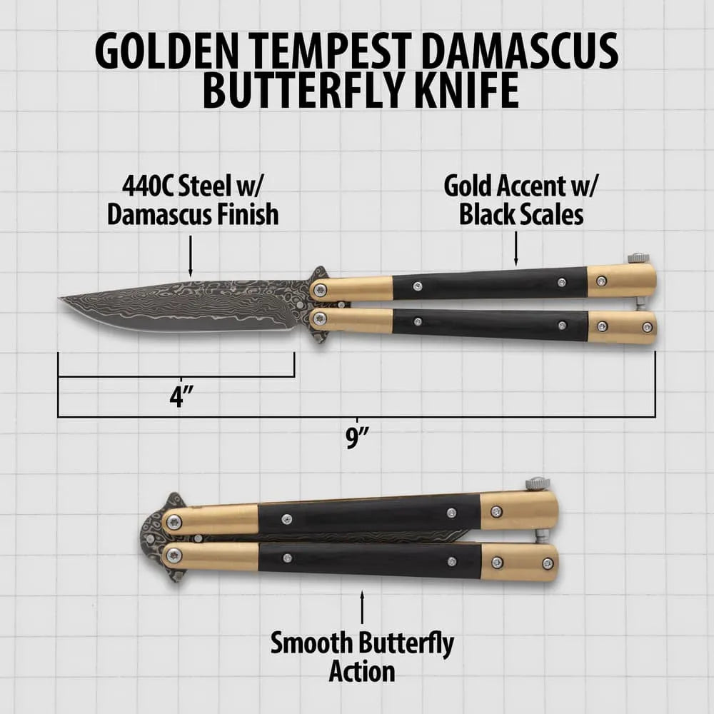 Golden Tempest Damascus butterfly knife collectible