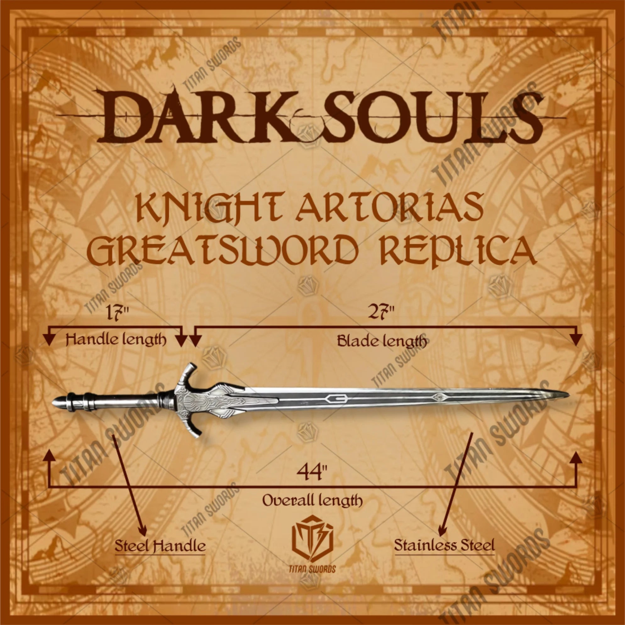 Premium Dark Souls Artorias Greatsword Replica with abyssal engravings.